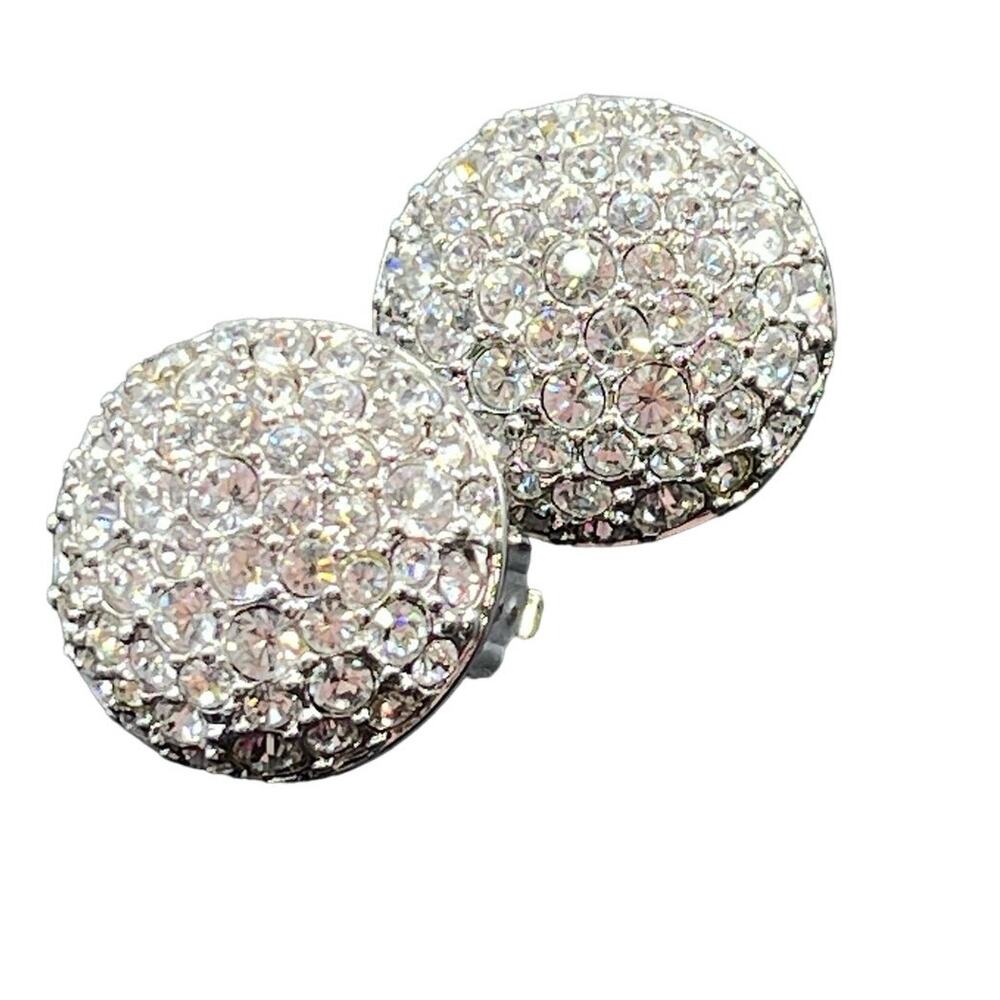 Swarovski Round Pave Clear Crystal Stud Earrings Formal Bridal Bling Pierced